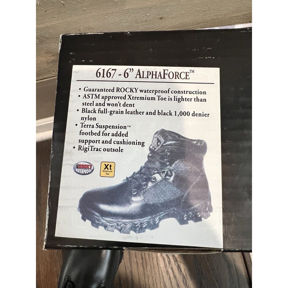 NEW Rocky Alpha Force 6” Black Leather Men’s Boots Size 6.5 W Waterproof - Picture 9 of 10